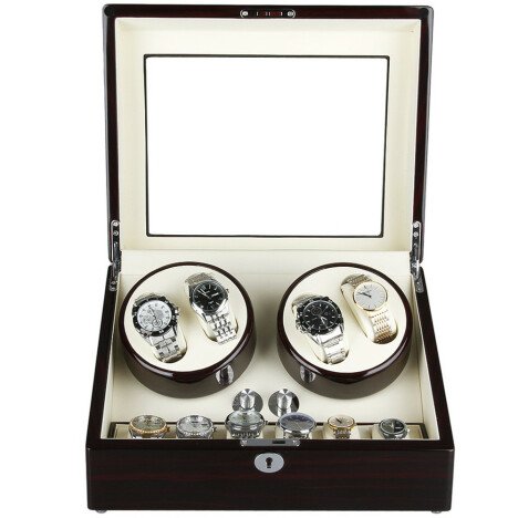 Cutie intors ceasuri automatice iUni, Watch Winder 4 + 6 spatii depozitare Mahon-Crem