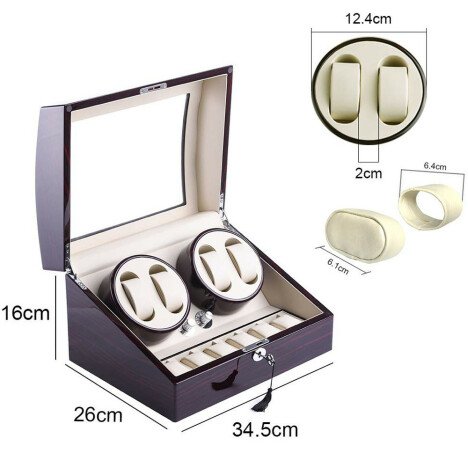 Cutie intors ceasuri automatice iUni, Watch Winder 4 + 6 spatii depozitare Mahon-Crem