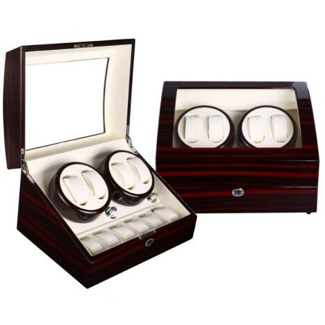 Cutie intors ceasuri automatice iUni, Watch Winder 4 + 6 spatii depozitare Mahon-Crem