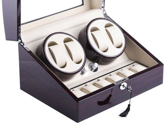 Cutie intors ceasuri automatice iUni, Watch Winder 4 + 6 spatii depozitare Mahon-Crem